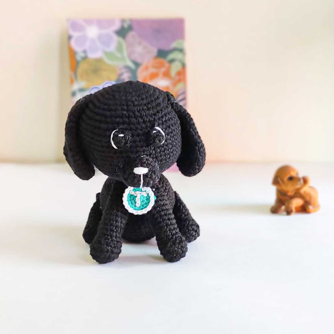 Handmade Crochet Adorable Black Dog Theme Cotton Doll