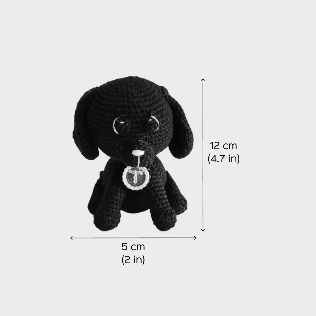 Handmade Crochet Adorable Black Dog Theme Cotton Doll