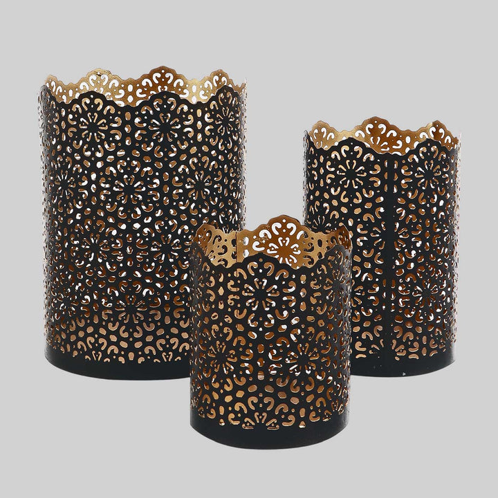 Handmade Black & Gold Iron Tealight Holder | Set of 3