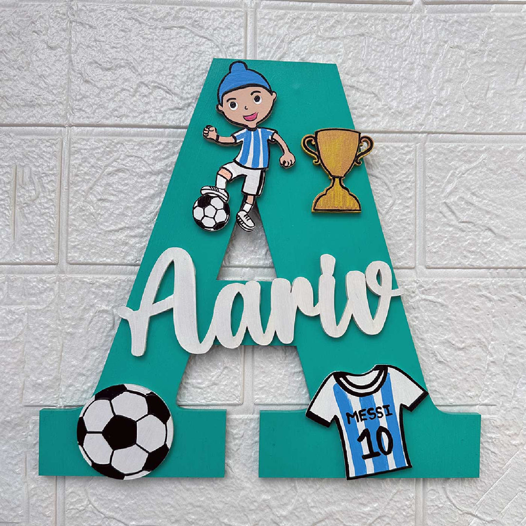 Personalized Hand-painted Messi Football Adventure MDF Wood Monogram With 3D Letters