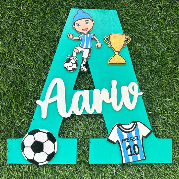 Personalized Hand-painted Messi Football Adventure MDF Wood Monogram With 3D Letters