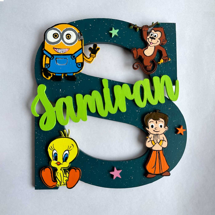 Personalized Hand-painted Cartoon Character Fun MDF Wood Monogram With 3D Letters