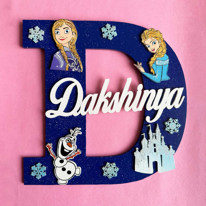 Personalized Hand-painted Elsa and Anna Adventure MDF Wood Monogram With 3D Letters