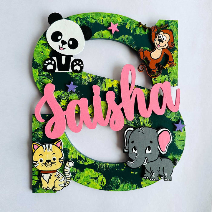 Personalized Hand-painted Jungle Adventure MDF Wood Monogram With 3D Letters