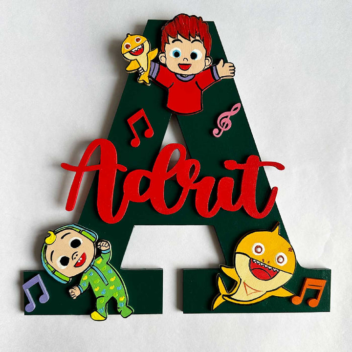 Personalized Hand-painted Cocomelon Fun MDF Wood Monogram With 3D Letters