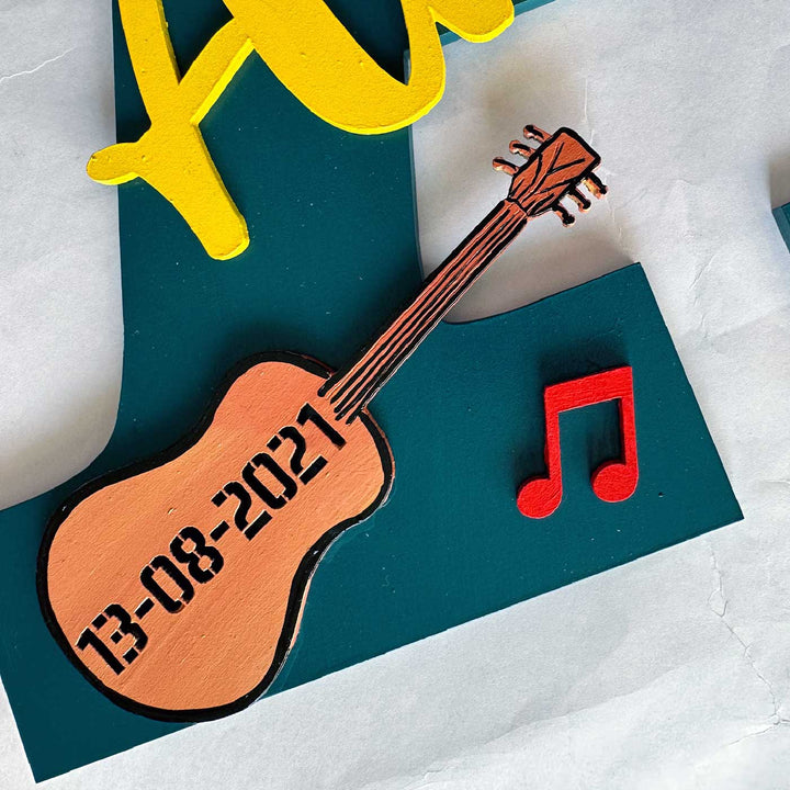 Personalized Hand-painted Musical Birthdate Harmony MDF Wood Monogram With 3D Letters