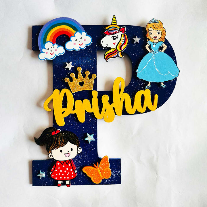 Personalized Hand-painted Princess Elegance MDF Wood Monogram With 3D Letters