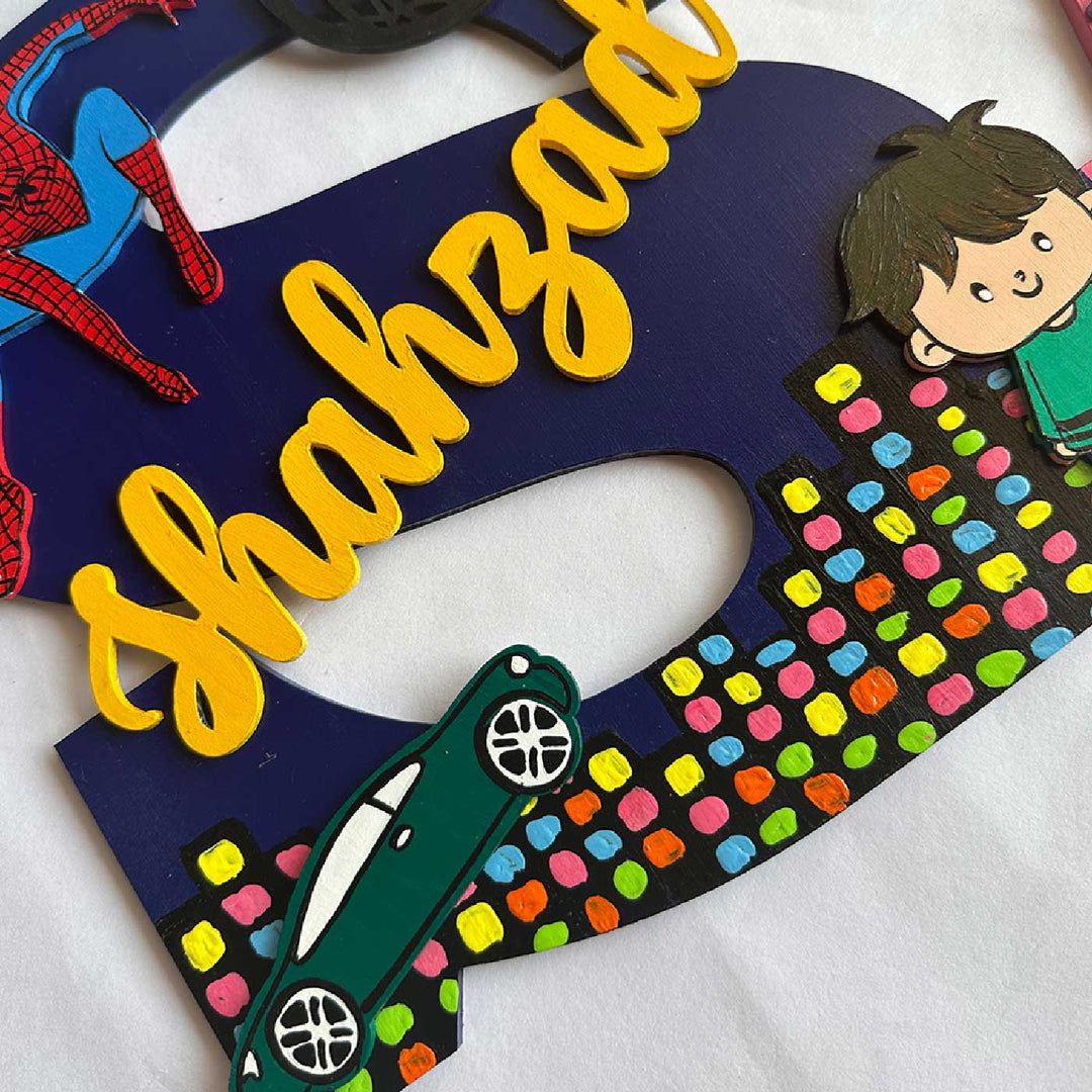 10 inch | Personalized Hand-painted Superhero & Fairy Unicorn Siblings Adventure MDF Wood Monogram With 3D Letters