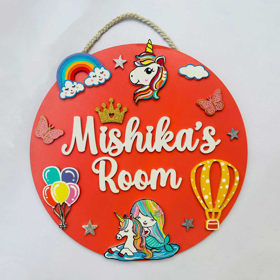 12 inch | Personalized Hand-painted Unicorn Mermaid Rainbow MDF Wood Kids Name Plate With 3D Letters