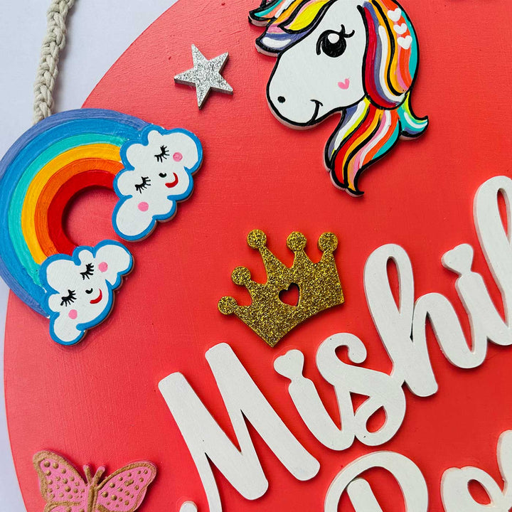 12 inch | Personalized Hand-painted Unicorn Mermaid Rainbow MDF Wood Kids Name Plate With 3D Letters