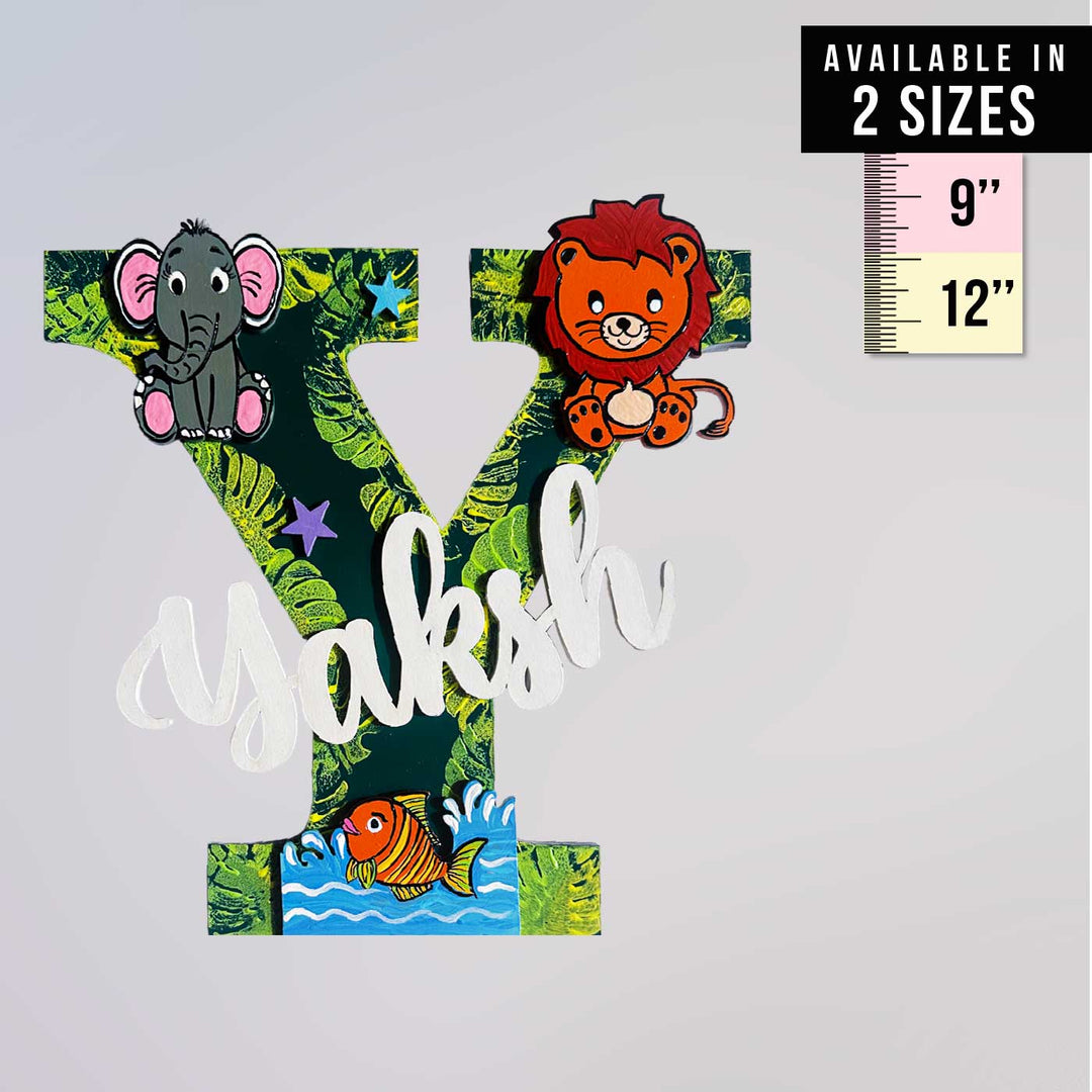 Personalized Hand-painted Jungle Animal & Fish MDF Wood Monogram With 3D Letters