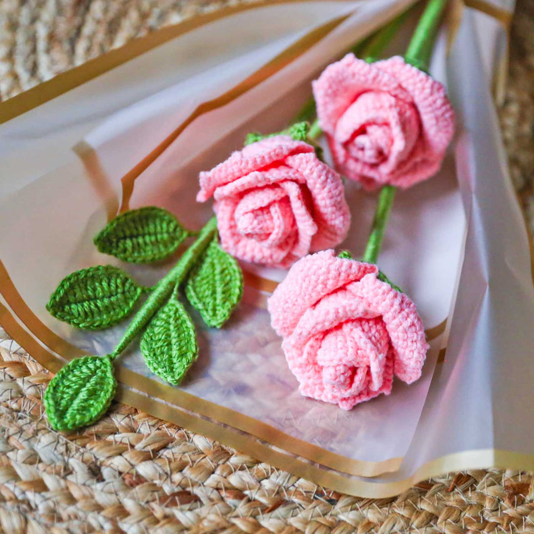 Handmade Crochet Bloomed Rose Flower Bouquet | Set Of 3