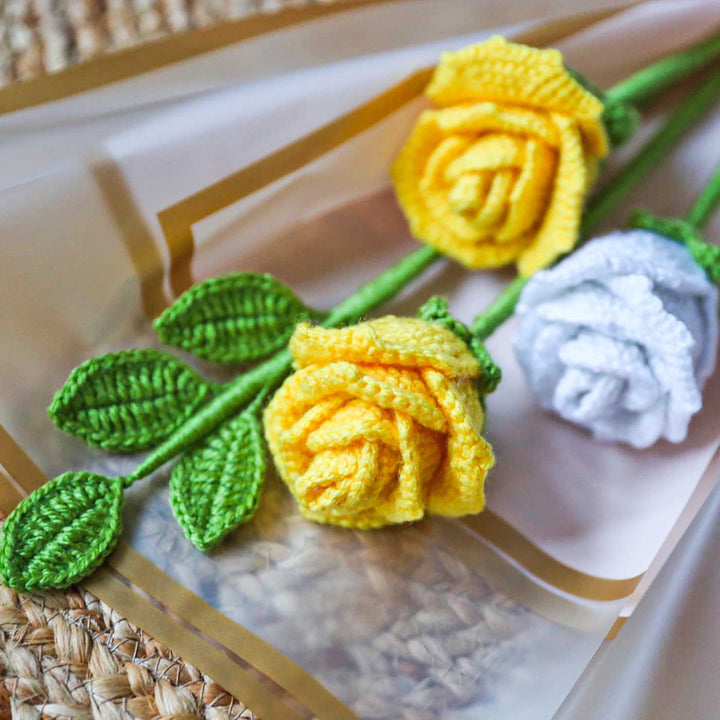 Handmade Crochet Bloomed Rose Flower Bouquet | Set Of 3