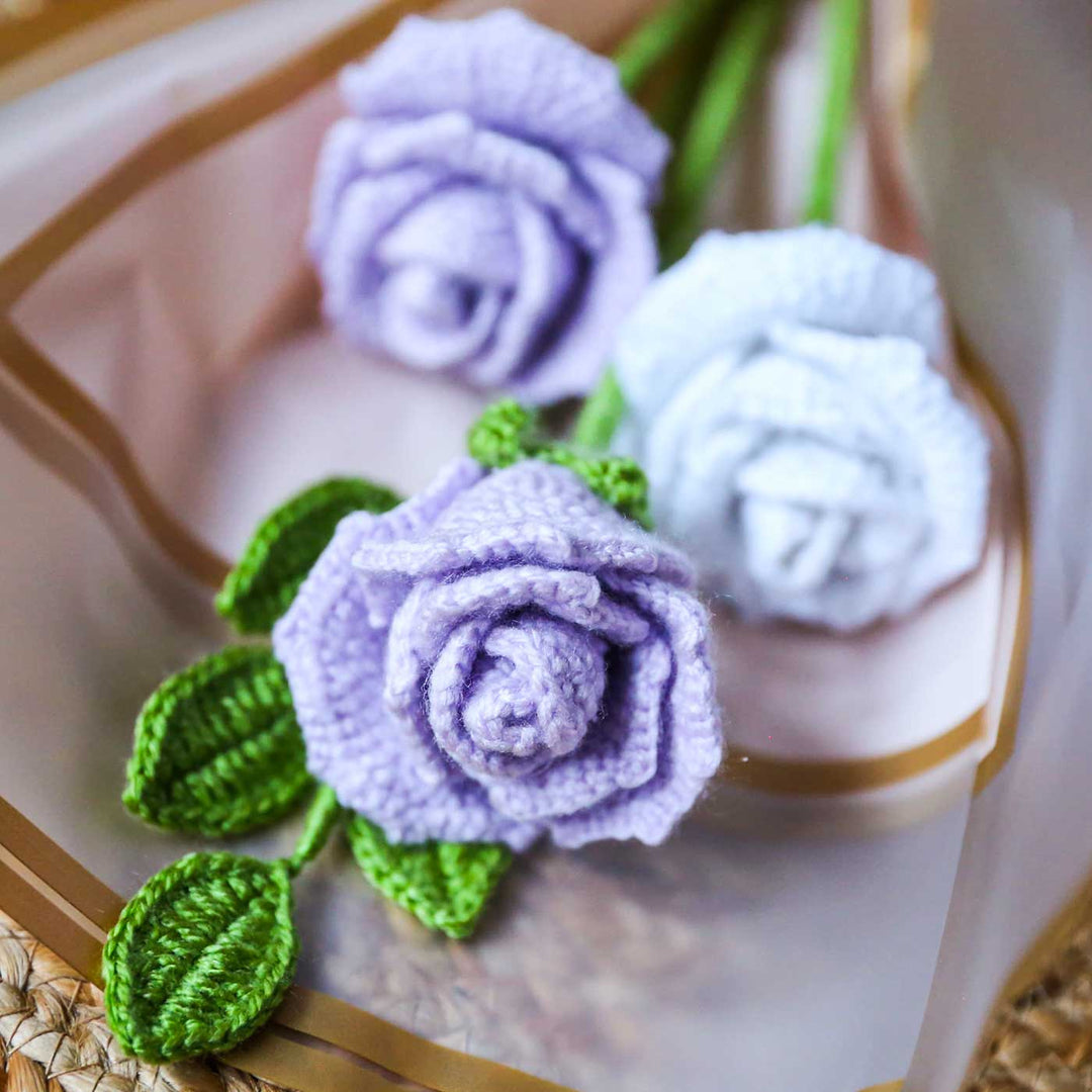 Handmade Crochet Bloomed Rose Flower Bouquet | Set Of 3