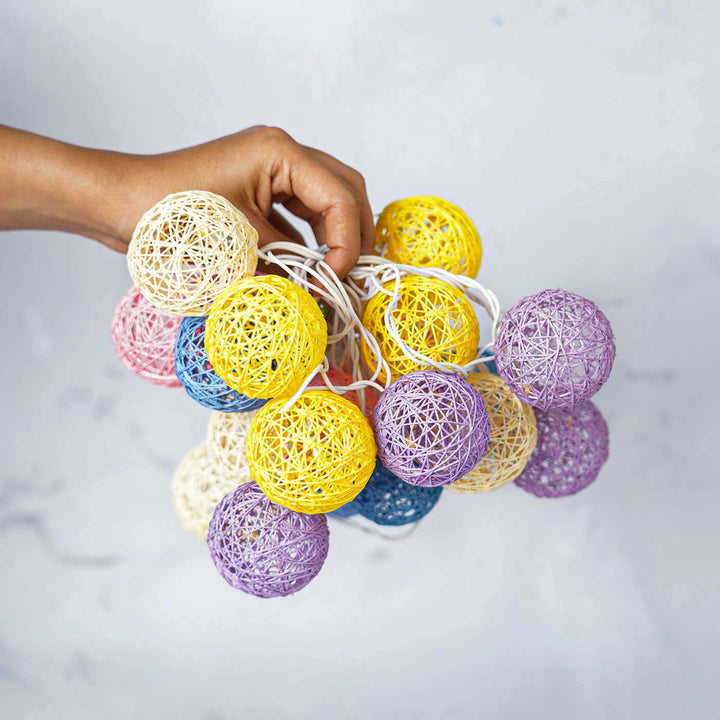 Handcrafted Yarn Spherical Fairy Light Hangings - Pastel Colors