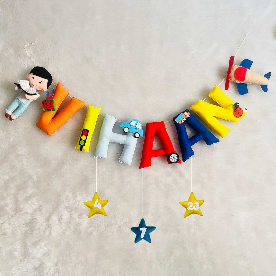 Handcrafted Personalized Boy & Aeroplane Themed Bunting For Kids