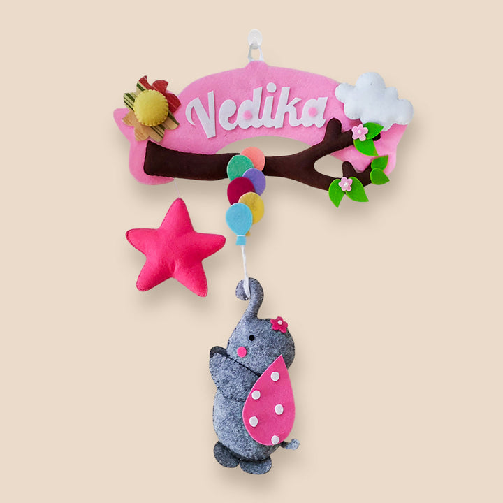 Personalized Branch & Elephant Theme Felt Kids Name Plate