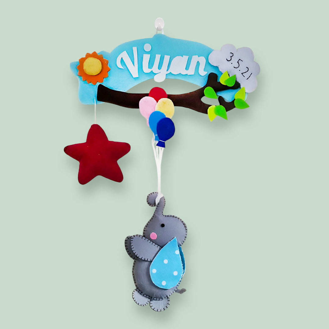 Personalized Branch & Elephant Theme Felt Kids Name Plate