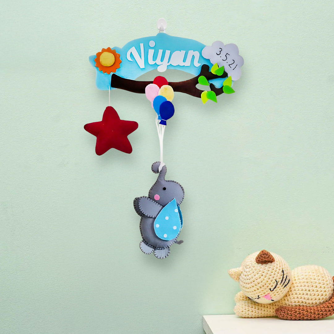 Personalized Branch & Elephant Theme Felt Kids Name Plate