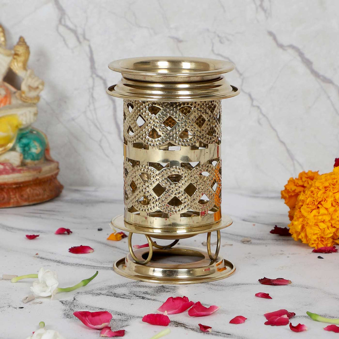 Handmade Lantern Shaped Akhand Brass Oil Lamp / Diya