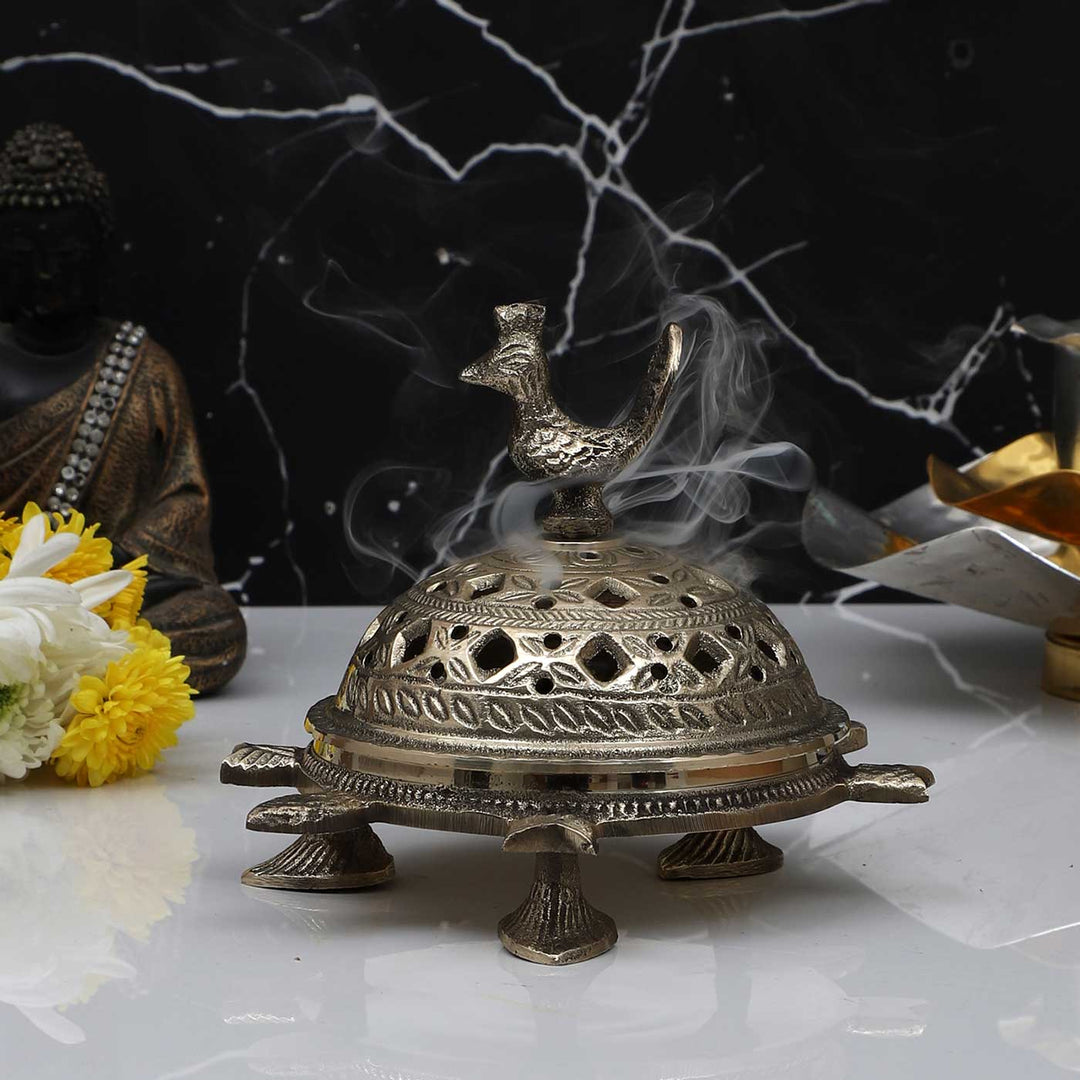 Handmade Tortoise Brass Dhoop Fumer