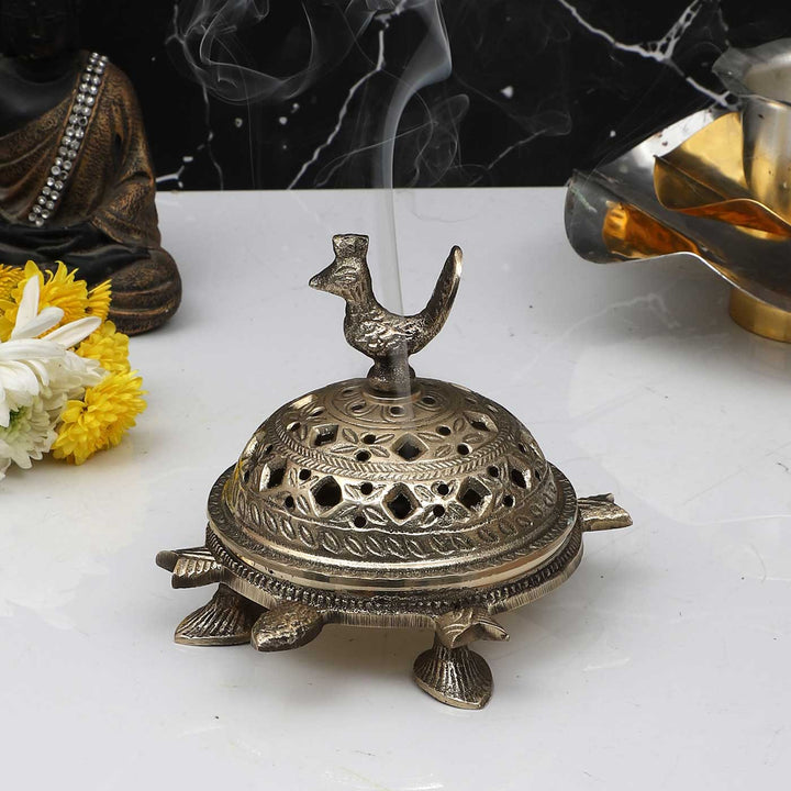 Handmade Tortoise Brass Dhoop Fumer