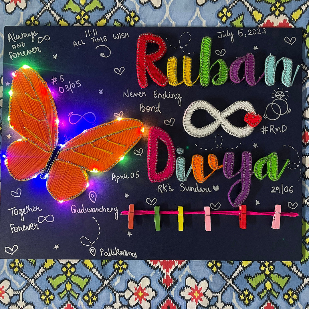 Photo Personalized String Art Butterfly Creation Mdf Wood Name Plate For Couples