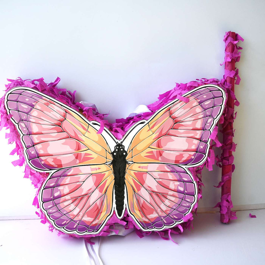 Handmade Butterfly Theme Pull String Pinata With Stick For Birthday Party Decoration