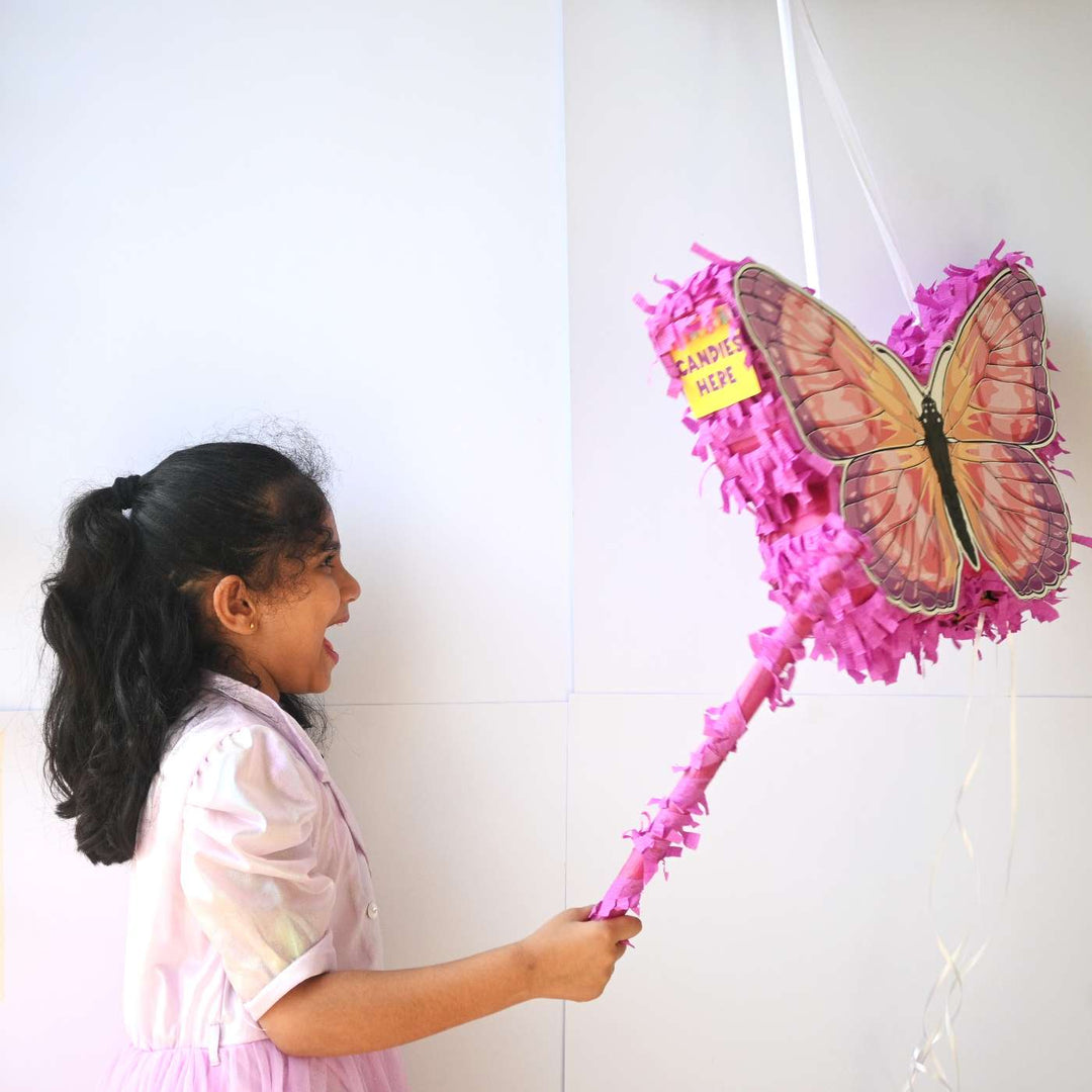 Handmade Butterfly Theme Pull String Pinata With Stick For Birthday Party Decoration