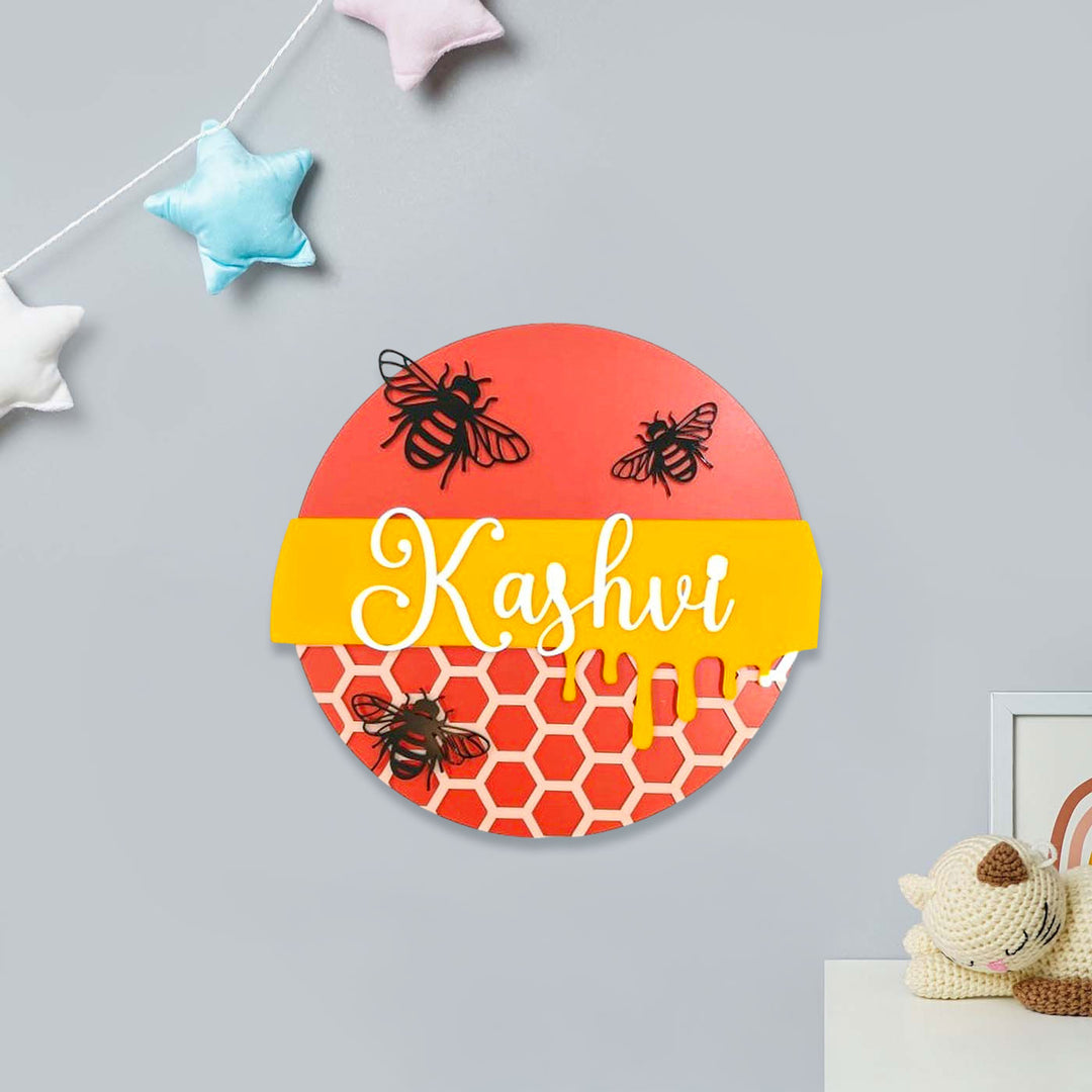 Personalized Bee House Theme Acrylic Kids Name Plate