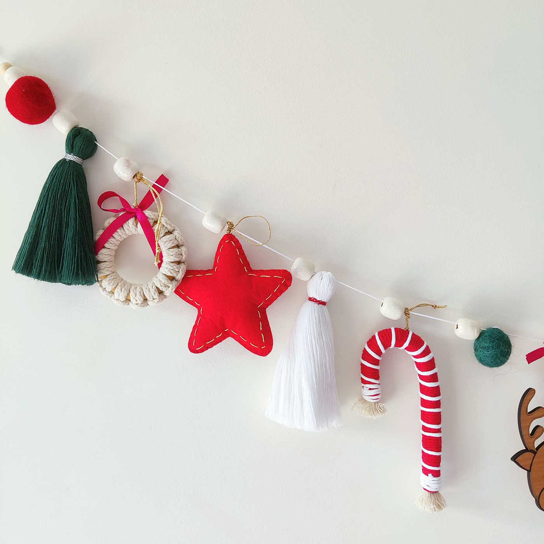 Handmade Macrame Cotton Garland/ Bunting for Christmas Door Decoration