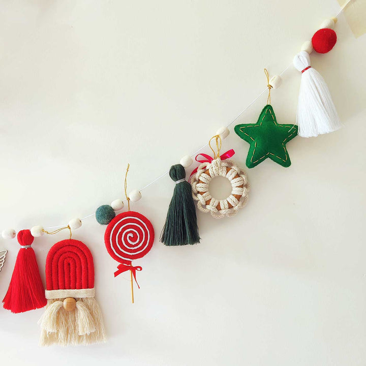 Handmade Macrame Cotton Garland/ Bunting for Christmas Door Decoration