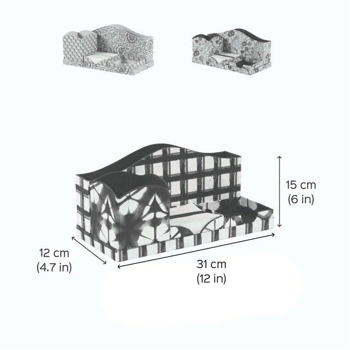 Handmade Block Printed Beige Collapsible Desk Organiser