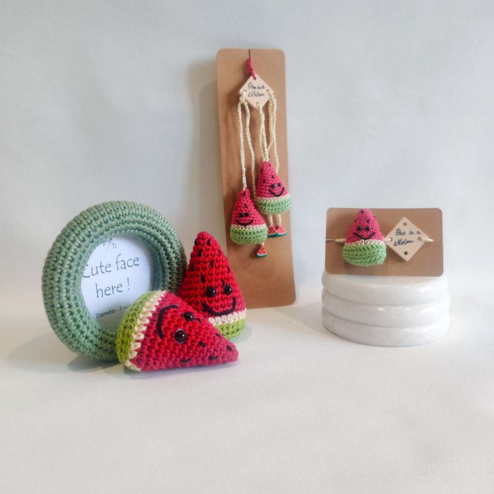 Handmade Crochet One in a Melon Photo Frame & Kids Rakhi with Roli Chawal