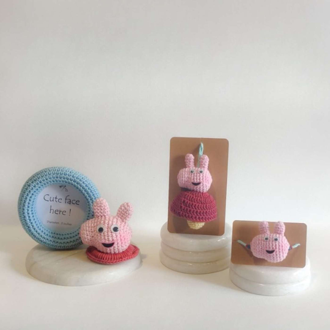 Handmade Crochet Peppa Pig Photo Frame & Kids Rakhi With Roli Chawal