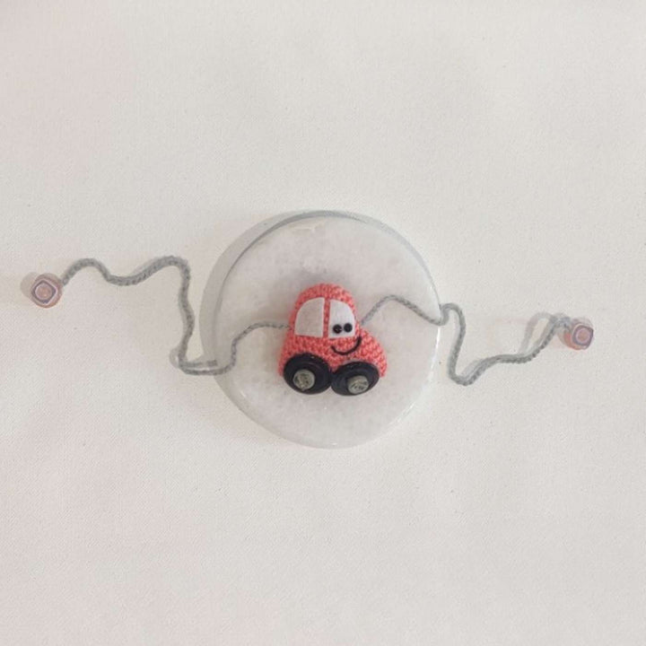 Handmade Crochet Crazy Cars Kids Rakhi With Roli Chawal