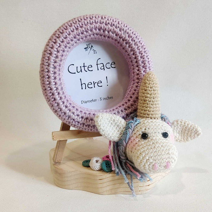 Handmade Crochet Unicorn Love Photo Frame & Lumba Rakhi With Roli Chawal