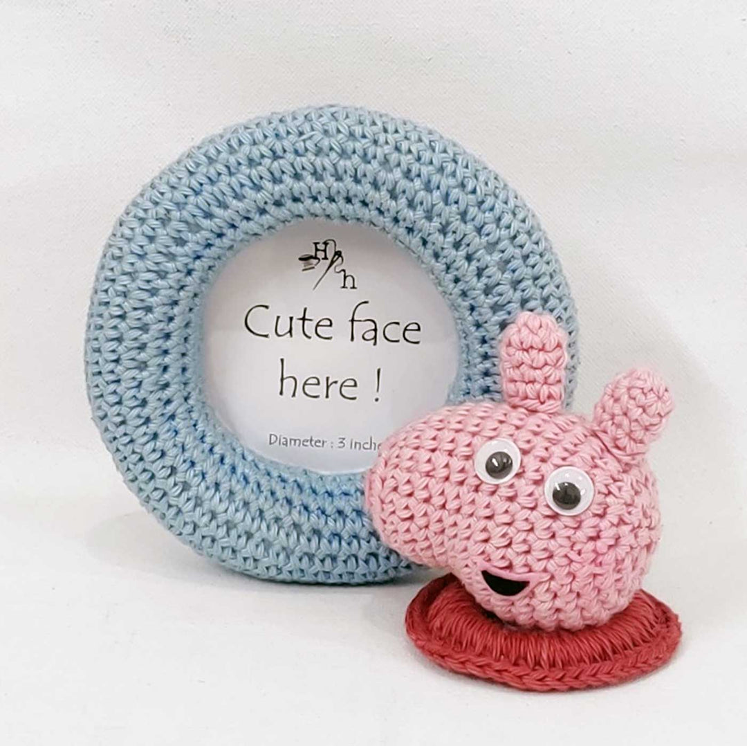 Handmade Crochet Peppa Pig Photo Frame & Kids Rakhi With Roli Chawal