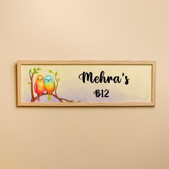 Personalized Love Birds Theme Mdf Wood Name Plate