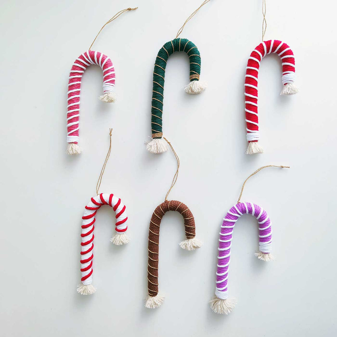 Handmade Candy Cane Macrame Cotton Ornament For Christmas Tree Decoration