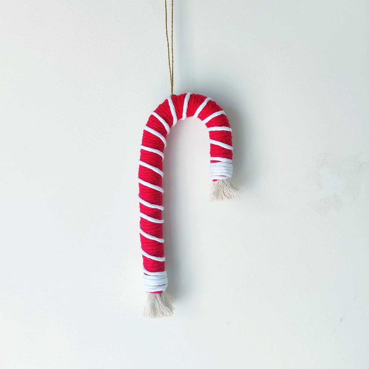 Handmade Candy Cane Macrame Cotton Ornament For Christmas Tree Decoration