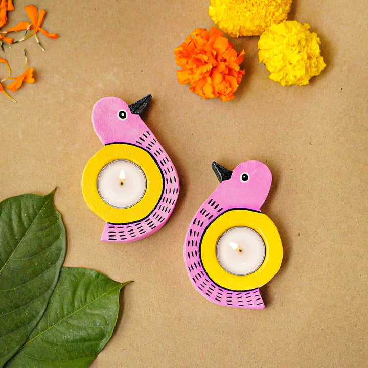 Handmade Bird Shaped Wooden Tealight Holder | Set of 2