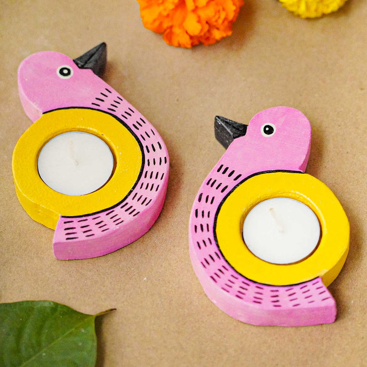 Handmade Bird Shaped Wooden Tealight Holder | Set of 2