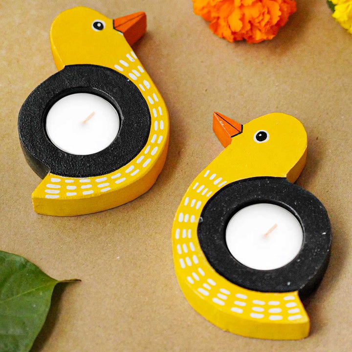 Handmade Bird Shaped Wooden Tealight Holder | Set of 2