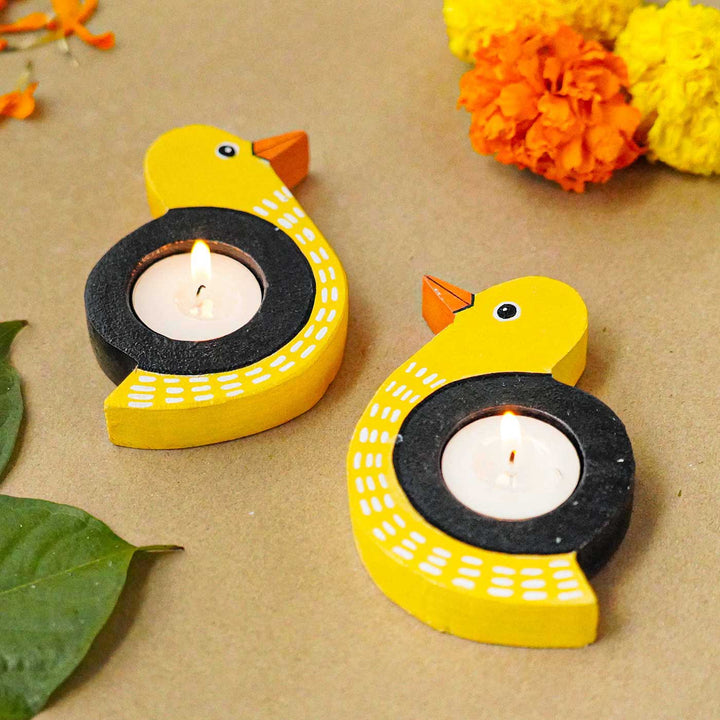 Handmade Bird Shaped Wooden Tealight Holder | Set of 2