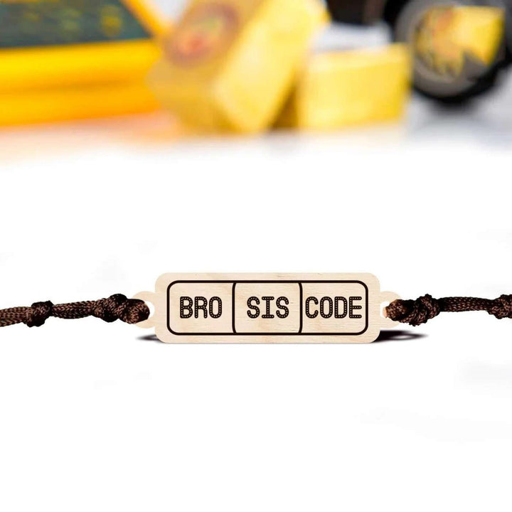 Handmade Bro Sis Code Wooden Rakhi With Roli Chawal