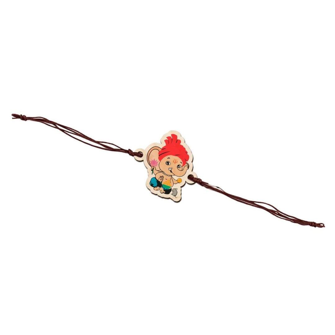 Handmade Ganapati Wooden Kids Rakhi With Roli Chawal