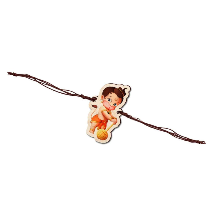 Handmade Little Hanuman Wooden Kids Rakhi With Roli Chawal