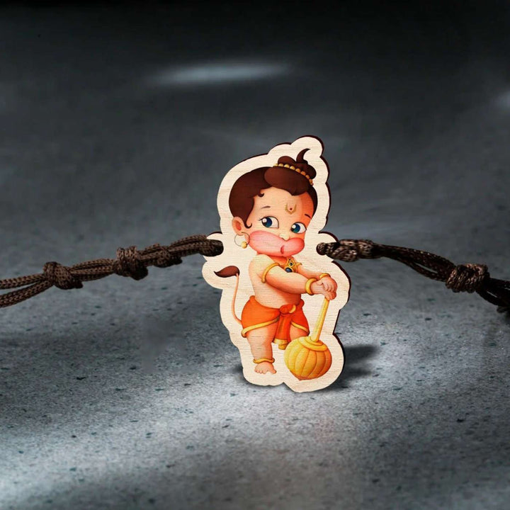 Handmade Little Hanuman Wooden Kids Rakhi With Roli Chawal