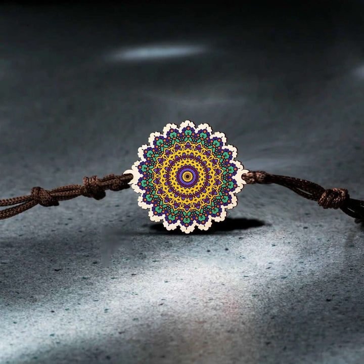 Handmade Mandala Wooden Rakhi With Roli Chawal